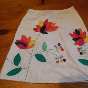 Boden Cream A-Line Skirt with Colorful Floral Design